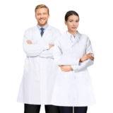 Y8HM Camici da Laboratorio Donna e Uomo, Bianco, Ideale per Farmacisti, Medici Camice da Lavoro con Tasche e Bottoni Resistente e Comodo Professionale e Elegante Taglie Variate (S(163-168cm))