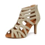 YCALCP Stivali da Ballo Latino Donna Americano con Punta Aperta Stivaletti da Ballo Salsa e Bachata Donna Tacco Alto con Tacco, Oro 36 EU