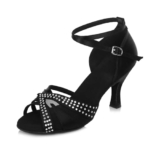 YKXLM Scarpe da Ballo Latino con Strass Donna Latino Americano per Salsa Tango Bachata,Tacco 6.5cm,Nero,38.5 EU