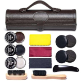 YUET Kit per la pulizia e la cura della lucentezza delle scarpe, set per la cura della pelle marrone nera con spazzola custodia da viaggio di lusso premium morbido setole di crine di cavallo,