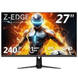 Z-Edge 27 Pollici Monitor Gaming 240HZ, 2K QHD IPS Schermo per Computer 1ms 2560×1440 LED, 400cd/m², HDR10, FreeSync, DisplayPort(240Hz), HDMI(144Hz), compatibile VESA