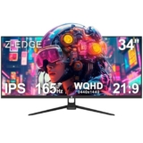 Z-Edge Monitor PC Gaming 34”, UWQHD(3440×1440), 165Hz, IPS Pannello, 1ms, Schermo Ultra Ampio 21:9, AMD FreeSync, Inclinazione Regolabile, 2× DP1.4 & HDMI2.0 & USB, RGB, VESA 75*75mm(Cavo DP Incluso)