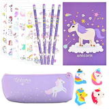 faburo Cancelleria per Unicorno, 16pz Set Cancelleria Unicorno, Set di Matite a Forma di Unicorno Astucci Penna per Materiale Scolastico Ragazze Present