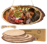 ilauke 5 dischi per log in legno, inclusi 2 pezzi da 12 – 14 cm, rotondi in legno naturale, 3 pezzi da 10 – 12 cm, rotondi, in legno, circa 10 mm di spessore e 10 m, corda di canapa per fai da te, per