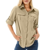 yeyity Camicia da donna UPF 50+, protezione UV, a maniche lunghe, da donna, ad asciugatura rapida, per l’estate, per l’escursionismo, Khaki5071, M